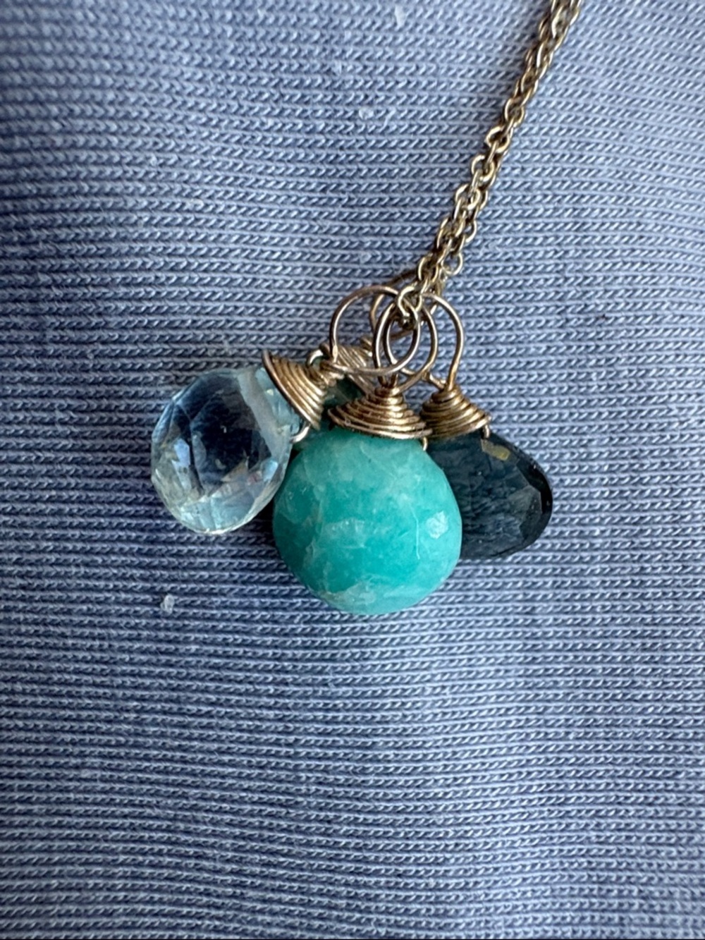 Silver Chain Necklace with Turquoise and Aqua Stone Charms